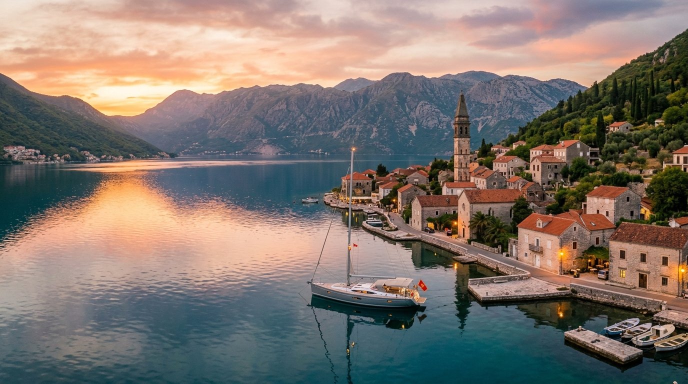 Tranquil Adriatic Bay Panorama at Golden Hour